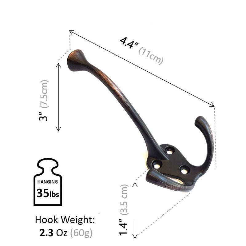 Ambipolar 5 Pack TriLeg Hook, Heavy Duty Big Triple Leg/Double Coat Hooks Base. Entryway Coat Hooks, Scarf and Jacket Hangers.Perfect Bath Towel Heavy Hooks (5 Pack, Oil Rubbed Bronze) - Image 3